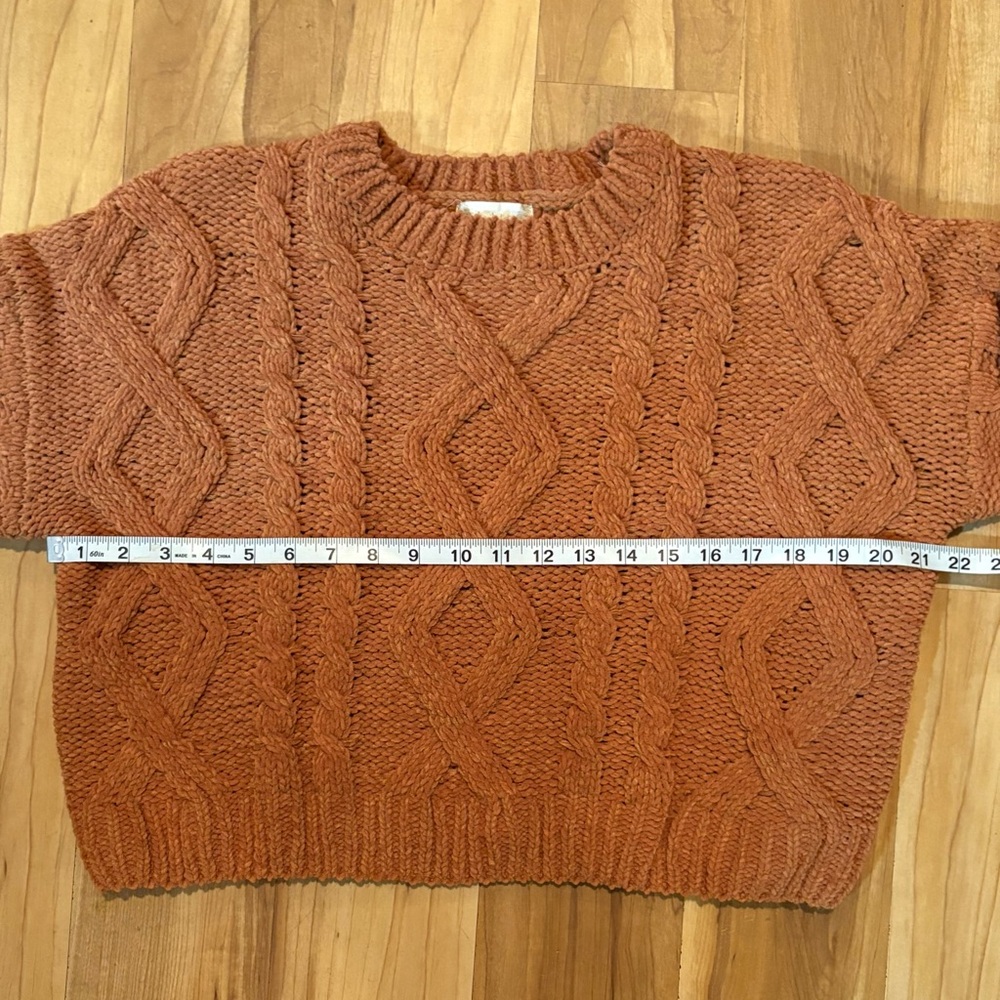 Altar'd State, Rust Orange Cable Knit Sweater, Cropped, Crew Neck, Size M - Picture 8 of 9